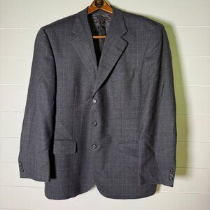 Blazer Sports Coat Gray Window Pane 100% Virgin Wool Size 54